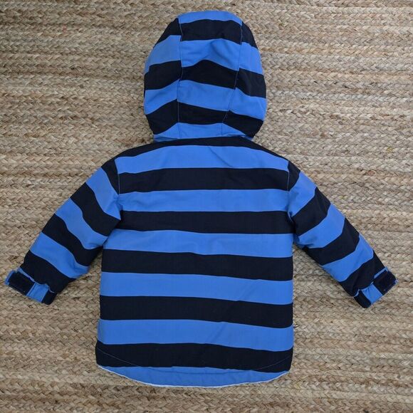 Hanna Andersson Fleece Lined Anorak Aviator Jacket Hooded Navy/Blue Striped 2yrs - Picture 2 of 7